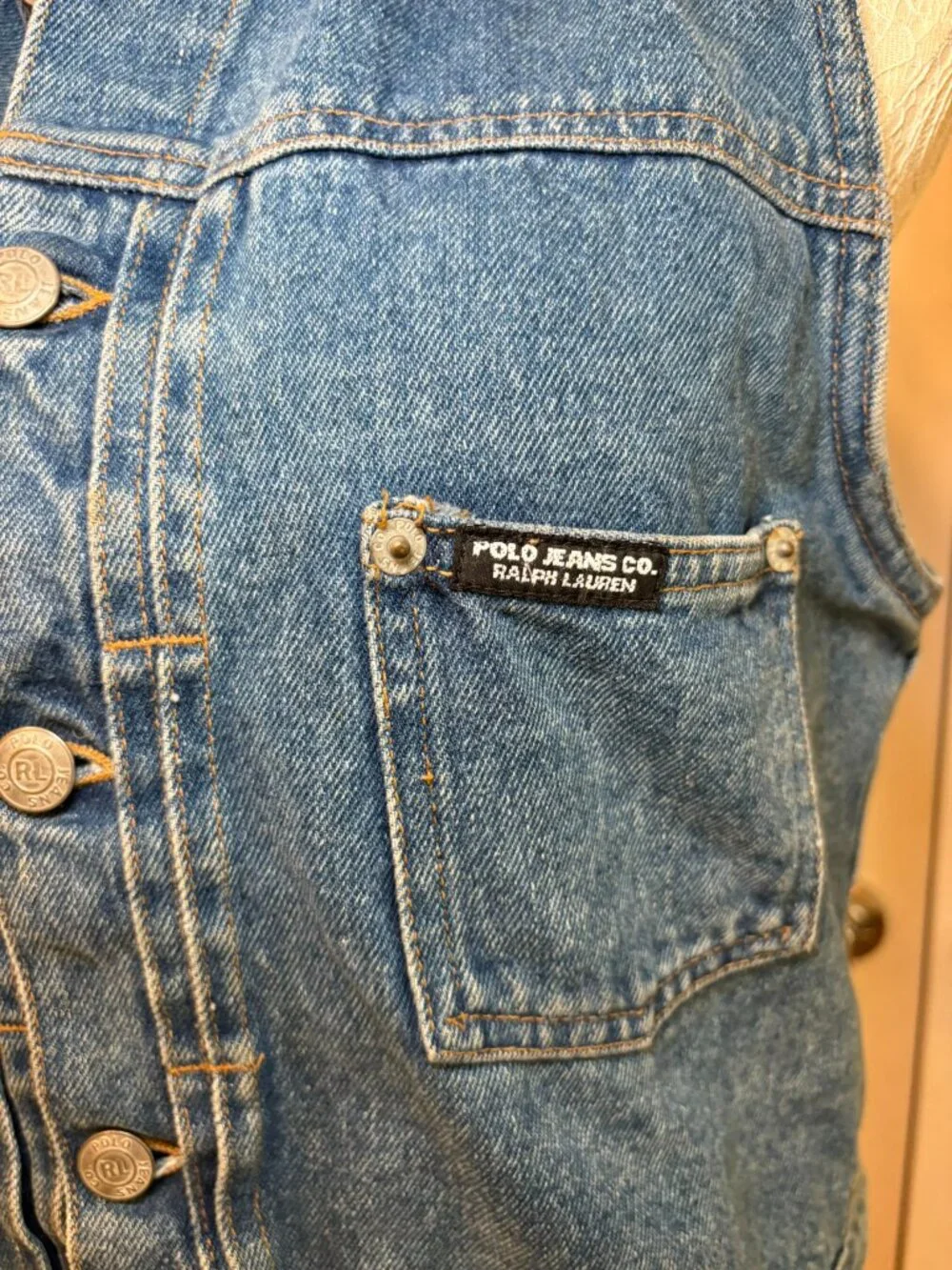Vintage Polo Jeans Co Ralph Lauren Denim Vest Y2K Western Festival Medium - Picture 6 of 15